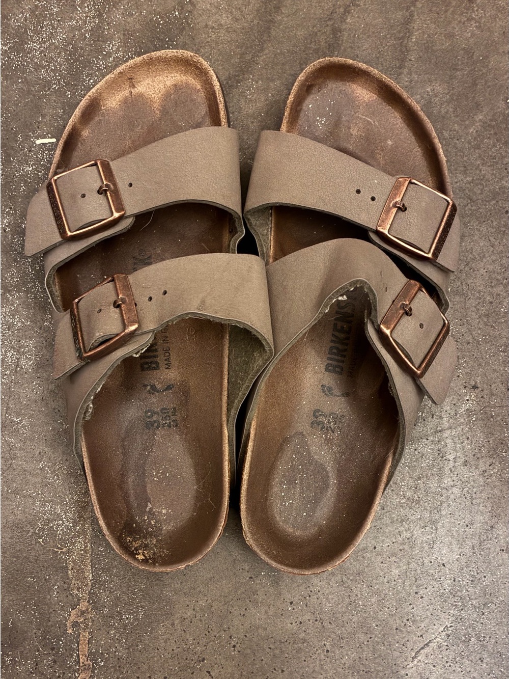 Birkenstock Women’s Two-Strap Sandals in Brown with Copper Buckles